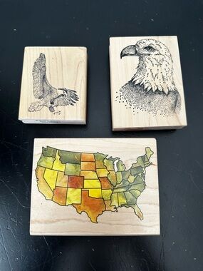 United States American Patriotic Eagle America Map Rubber Stamps